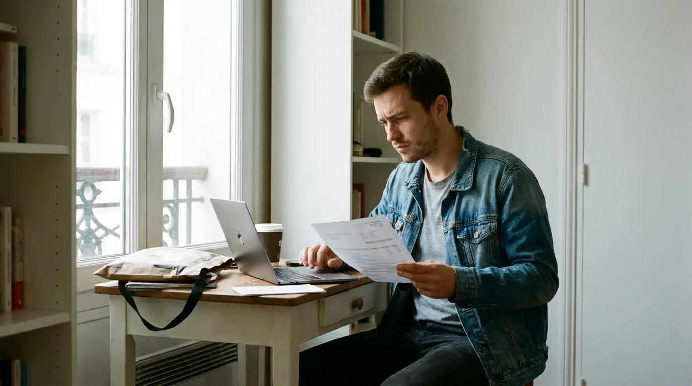 Auto-entrepreneur vérifiant sa couverture prévoyance sur un ordinateur portable