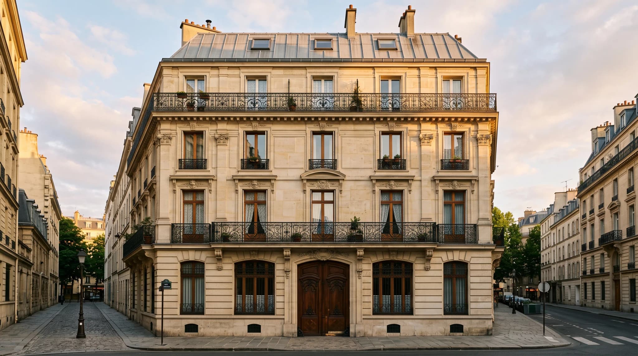 Façade d'un petit immeuble en copropriété, un copropriétaire syndic bénévole prenant des notes devant l'entrée Façade d'un petit immeuble en copropriété, un copropriétaire syndic bénévole prenant des notes devant l'entrée